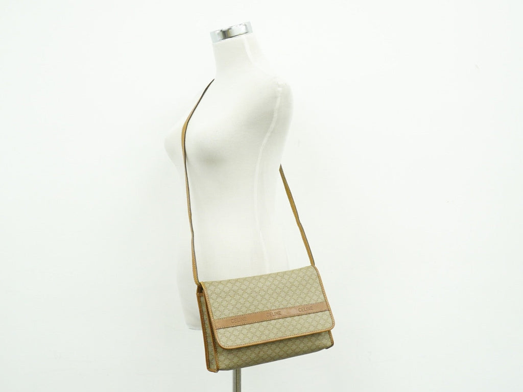 Celine Vintage Macadam Shoulder Bag Canvas Beige Canvas Shoulder Bag Bag