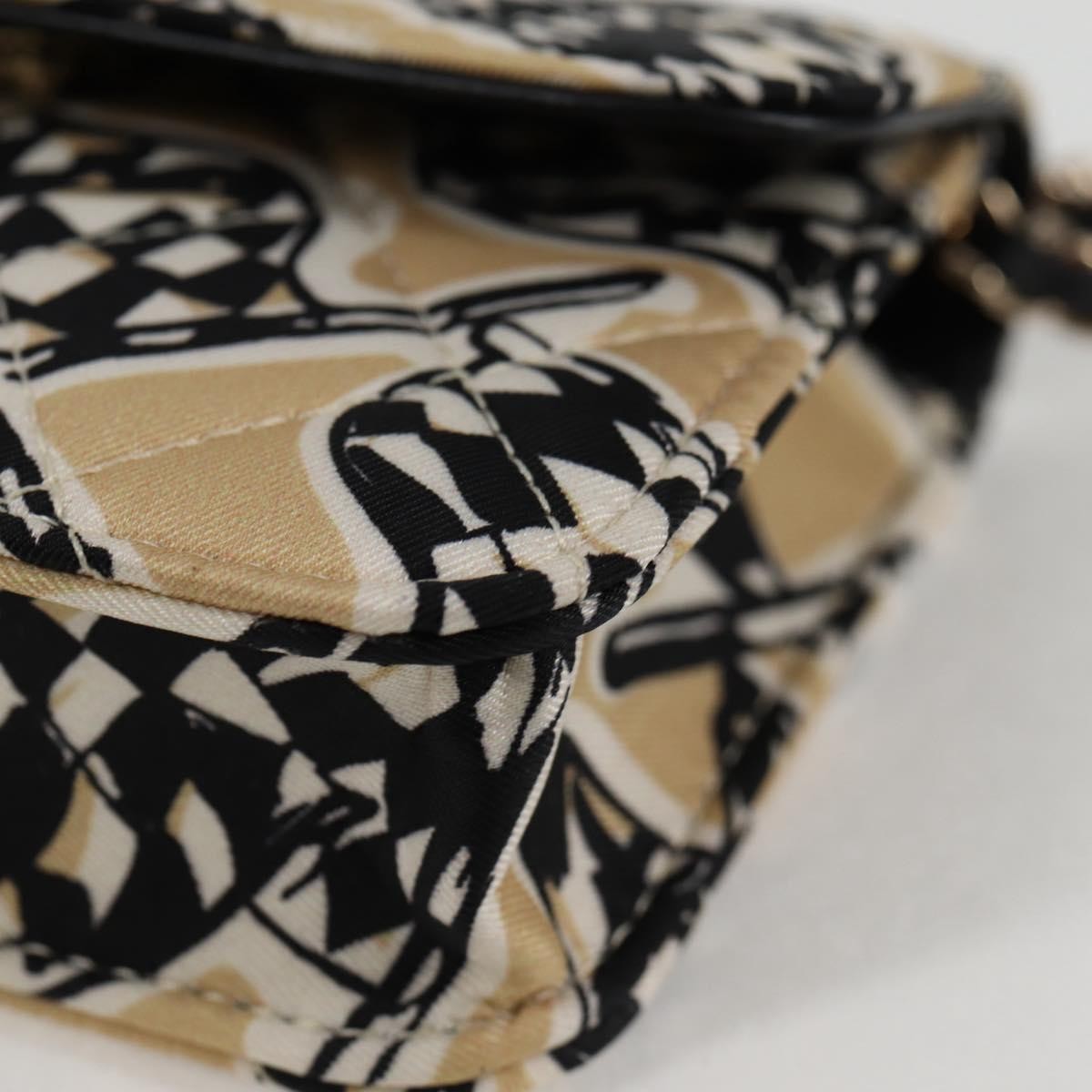 Chanel Flap Card Holder On Chain Quilted Printed Canvas Beige Nylon Shoulder Bag Bag