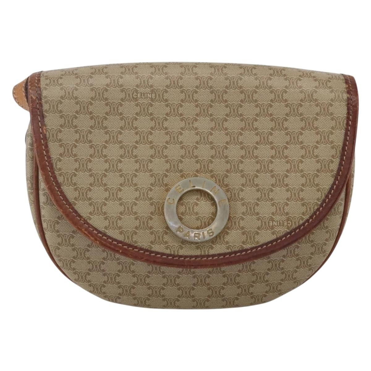 Celine Vintage Macadam Circle Logo Shoulder Bag Canvas And Leather Beige Canvas Shoulder Bag Bag