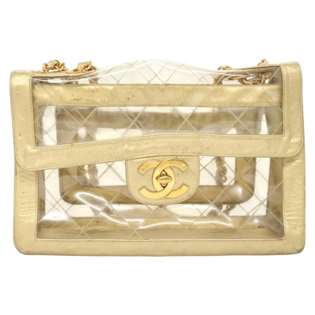 Chanel Classic Single Flap Bag Quilted Applique Vinyl Clear Vinyl Bag
