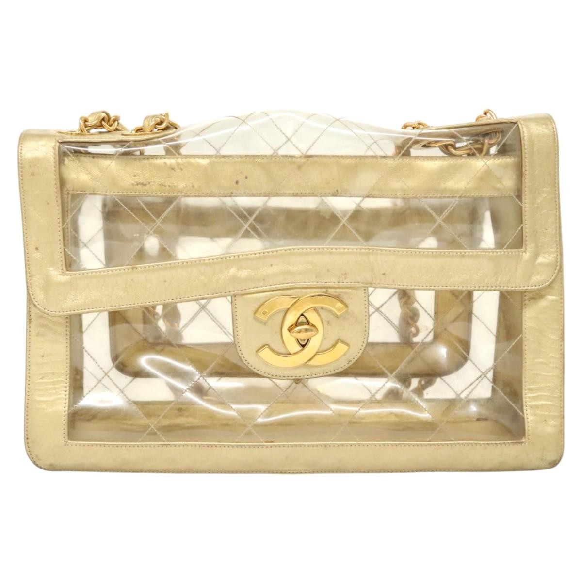 Chanel Classic Single Flap Bag Quilted Applique Vinyl Clear Vinyl Bag