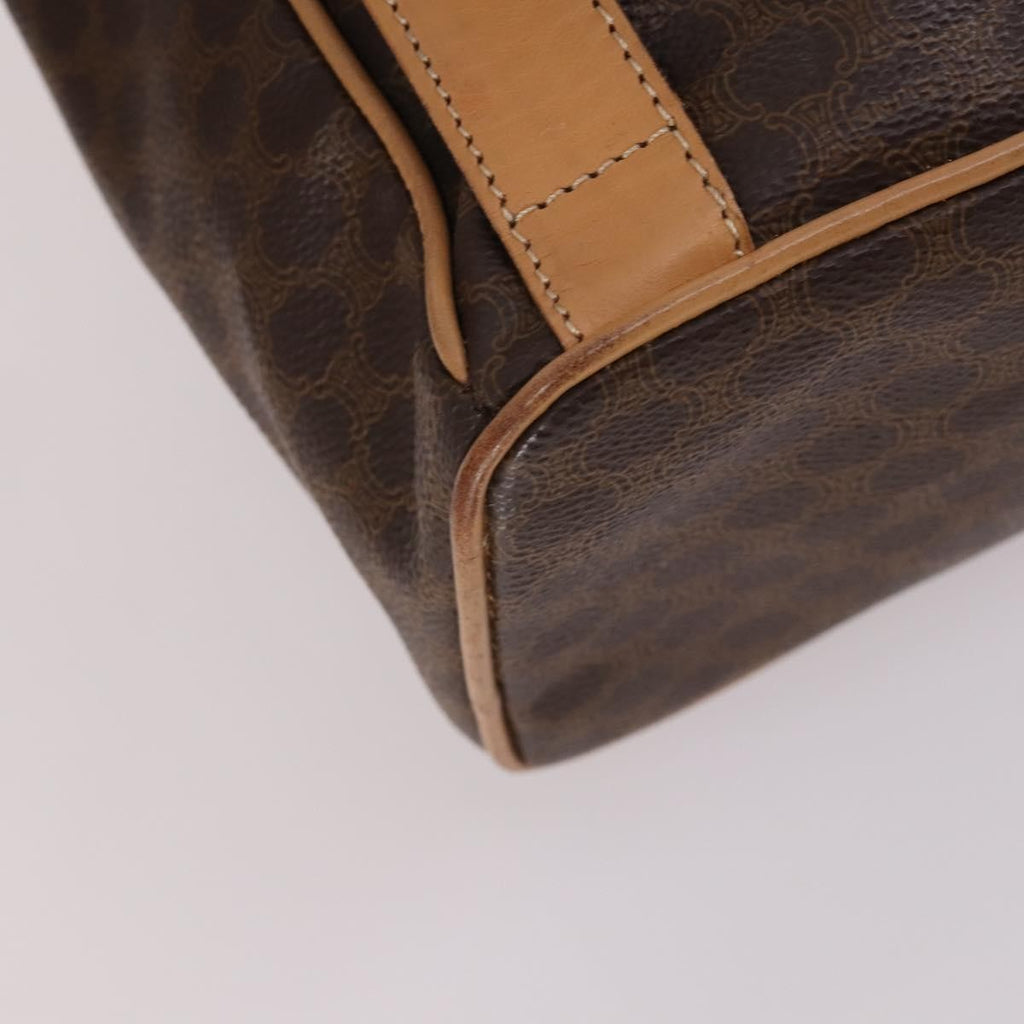 Celine Vintage Drawstring Flap Backpack Macadam Coated Canvas Brown Canvas Backpack Bag