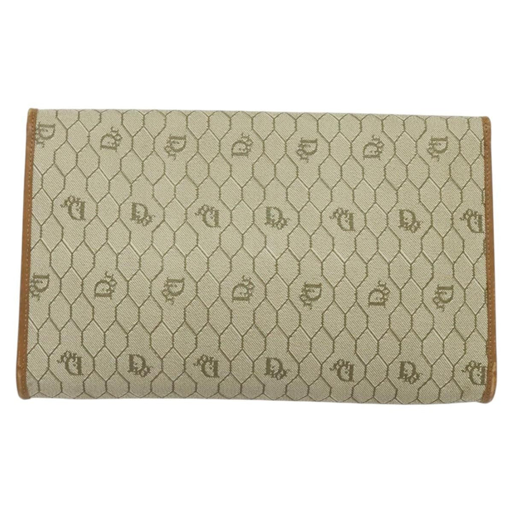 Christian Dior Vintage Honeycomb Chain Canvas Beige Canvas Bag (Pre-Owned)