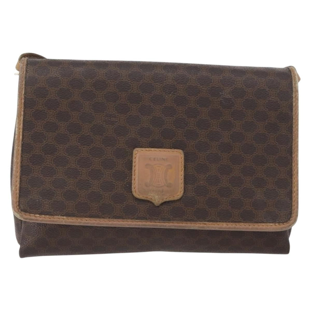 Celine Vintage Macadam Shoulder Bag Canvas And Leather Brown Canvas Shoulder Bag Bag