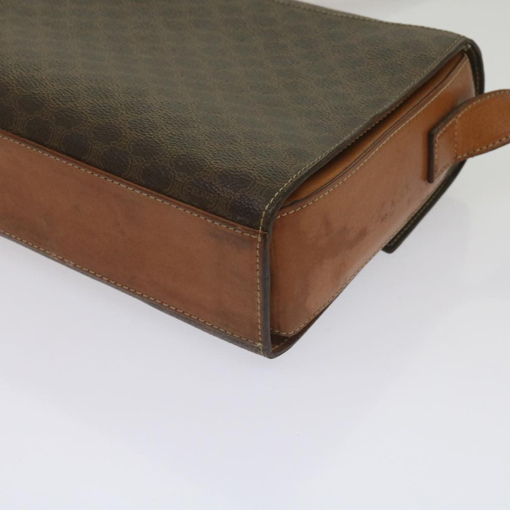 Celine Vintage Macadam Circle Logo Shoulder Bag Canvas And Leather Brown Canvas Shoulder Bag Bag