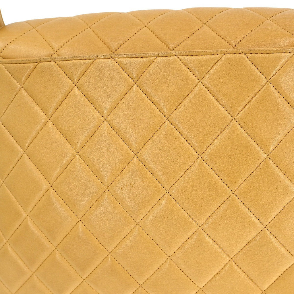 Chanel Vintage Cc Square Flap Shoulder Bag Quilted Lambskin Beige Leather Shoulder Bag Bag