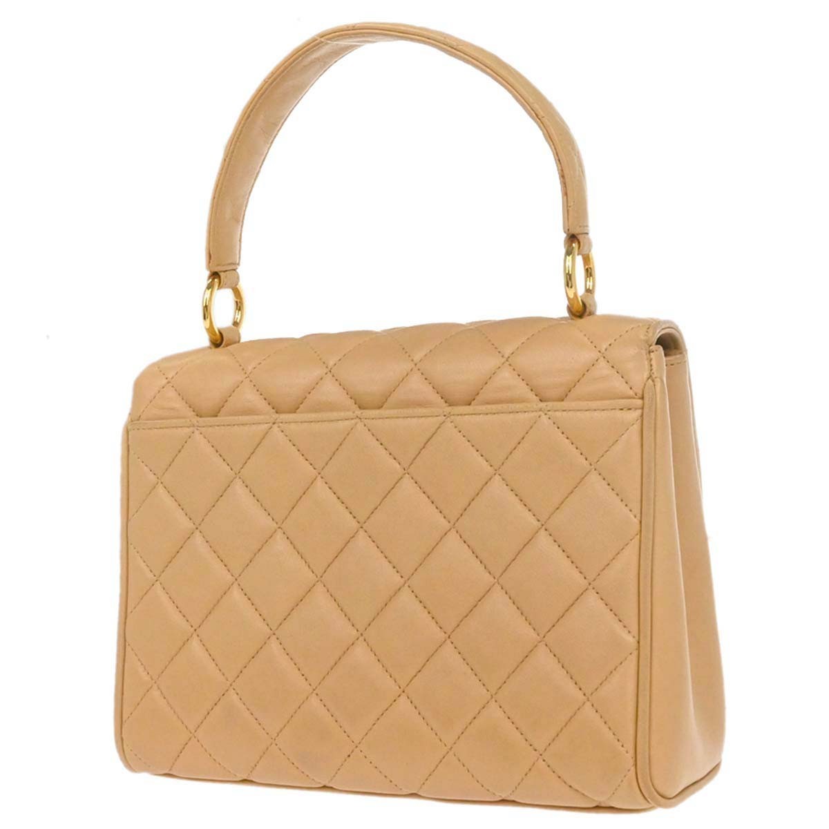 Chanel Vintage Top Handle Flap Bag Quilted Lambskin Beige Leather Handbag