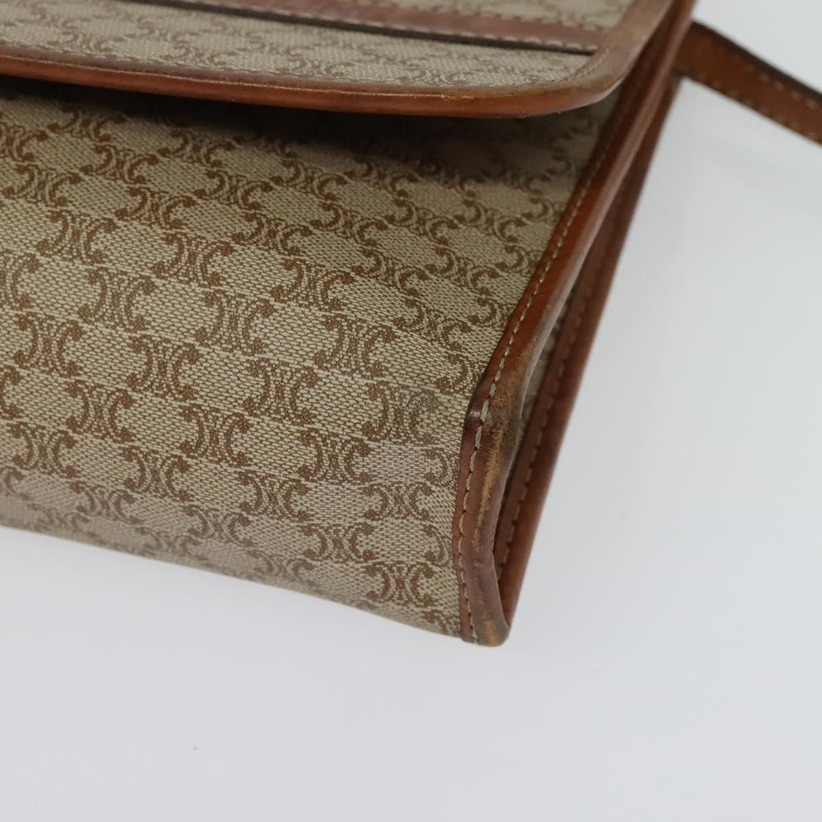 Celine Vintage Macadam Shoulder Bag Canvas And Leather Beige Canvas Bag