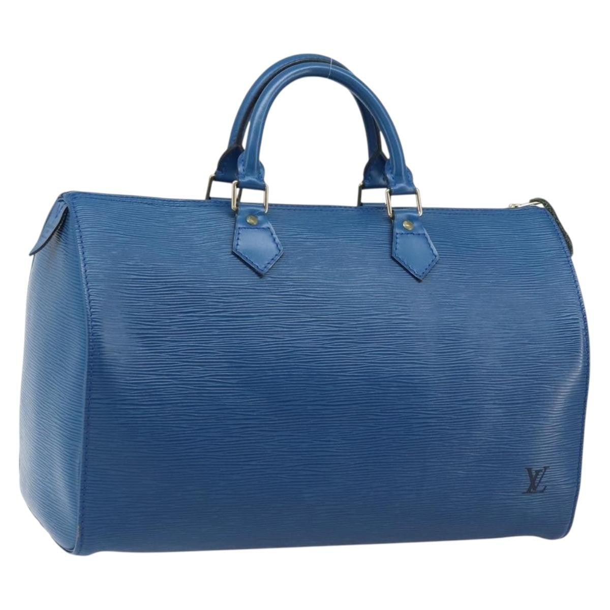 Louis Vuitton Speedy Handbag Epi Leather Blue Leather Handbag