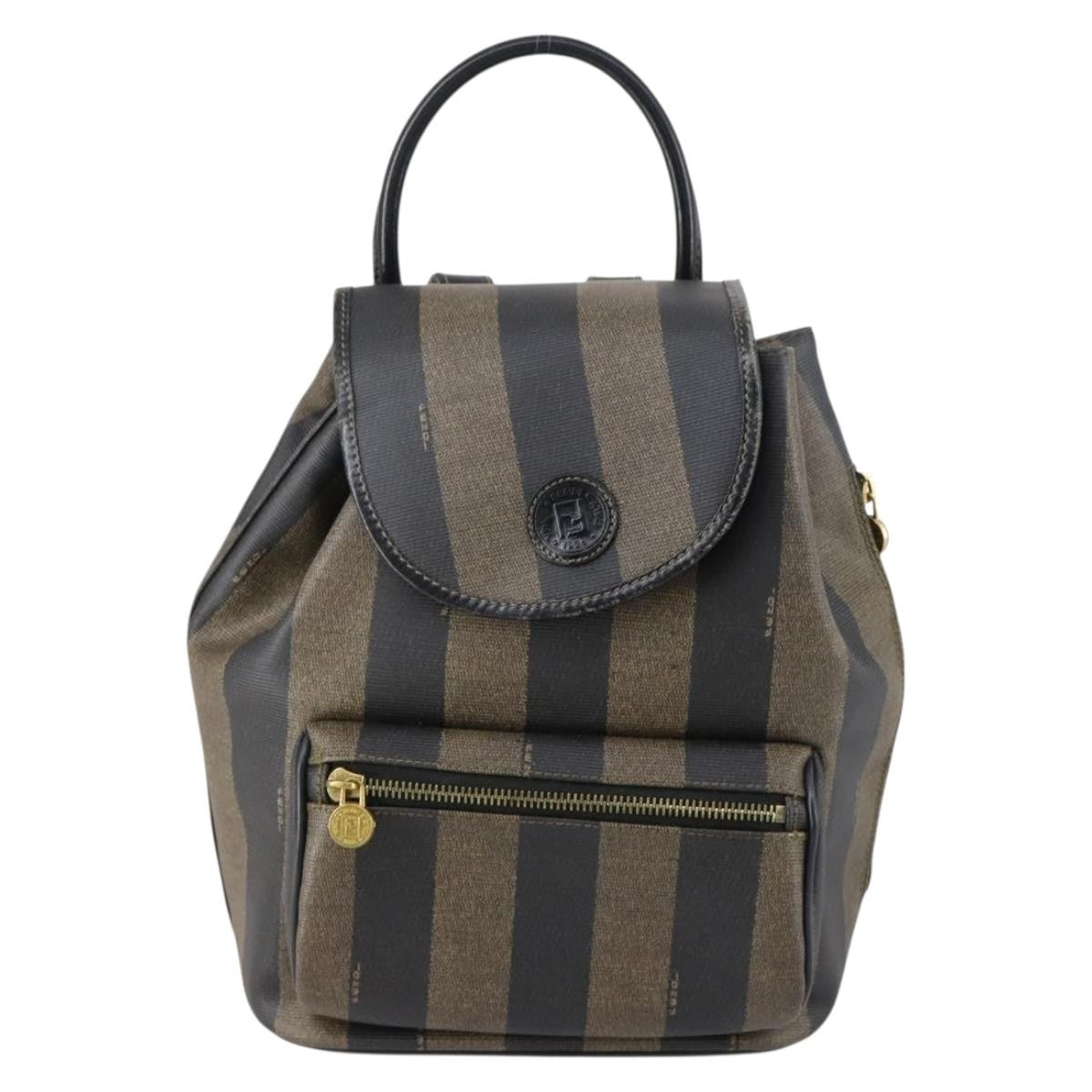 Fendi Pequin Front Pocket Backpack Coated Canvas Brown Pvc Backpack Bag