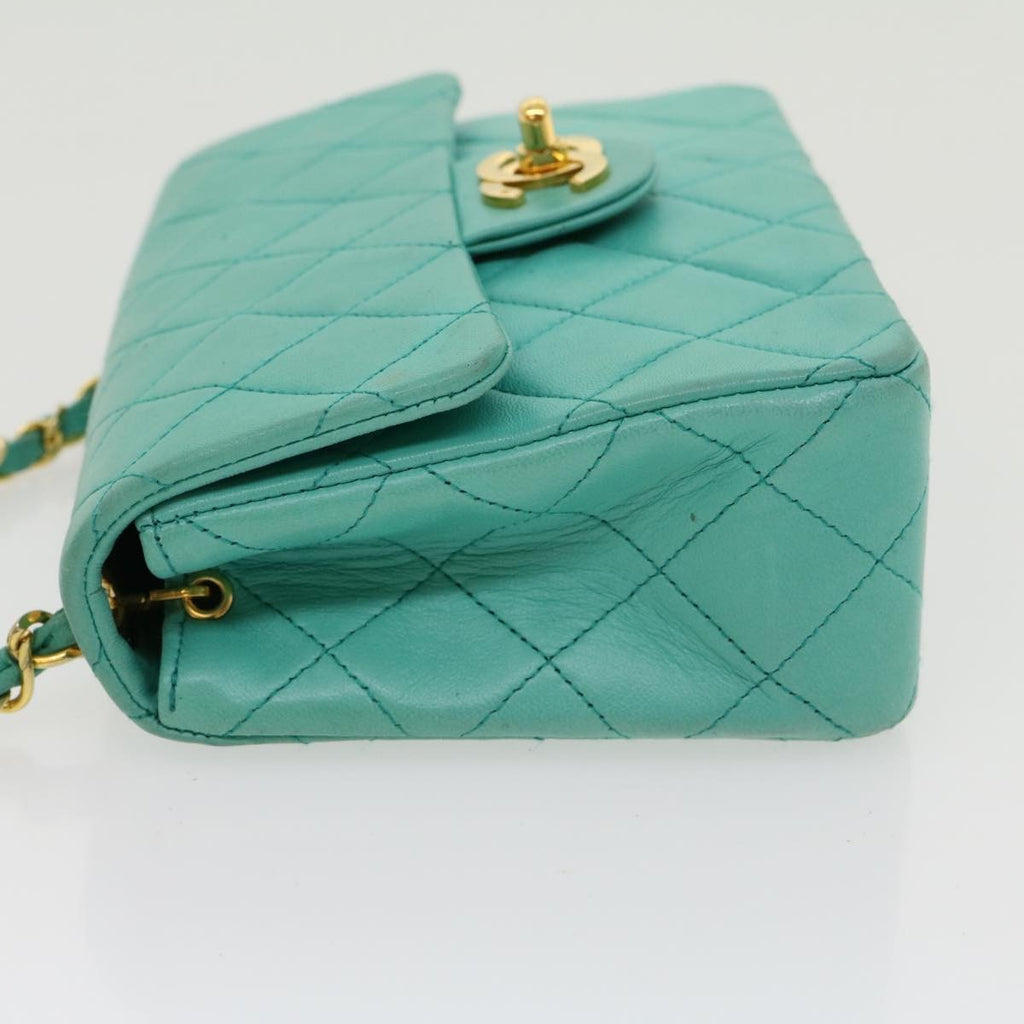 Chanel Square Classic Single Flap Bag Quilted Lambskin Blue Leather Handbag