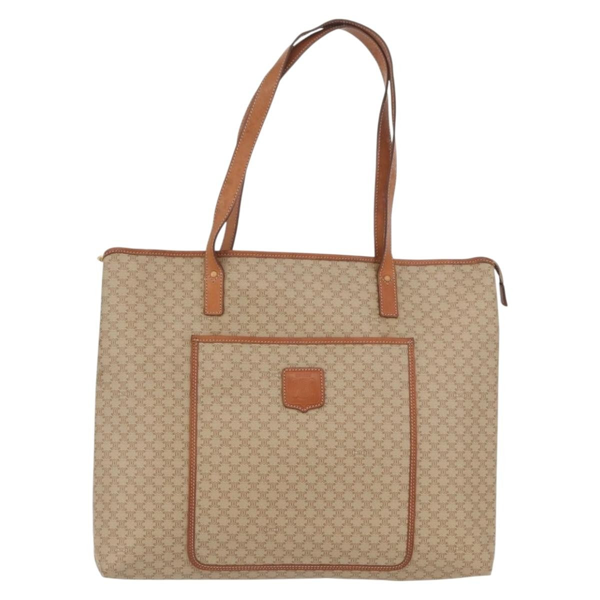 Celine Vintage Macadam Tote Bag Canvas And Leather Beige Canvas Tote Bag Bag