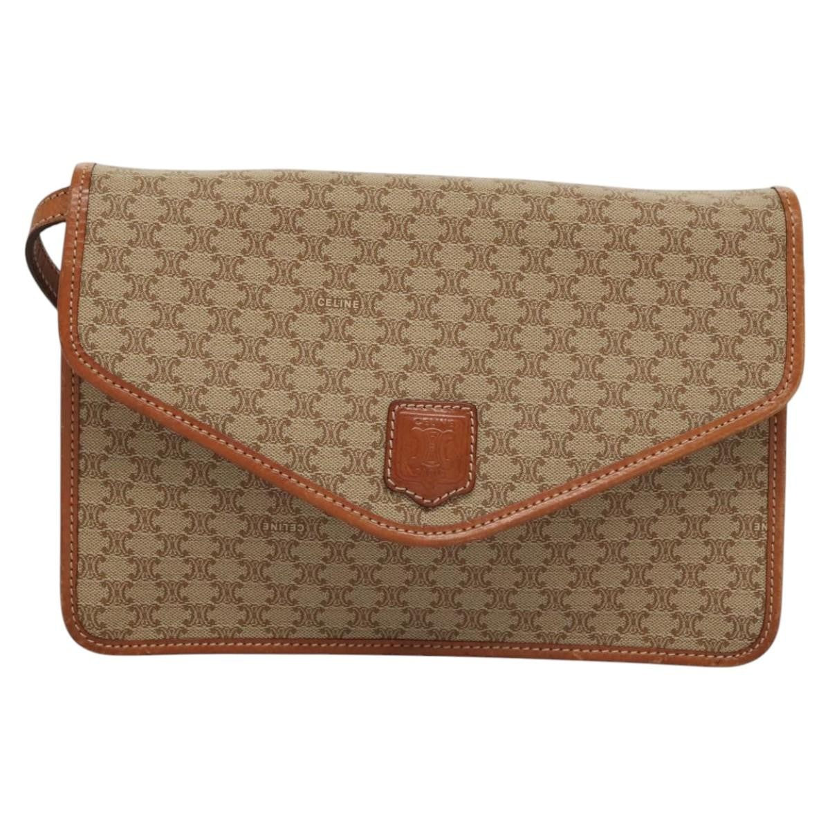 Celine Vintage Macadam Shoulder Bag Canvas And Leather Beige Canvas Shoulder Bag Bag