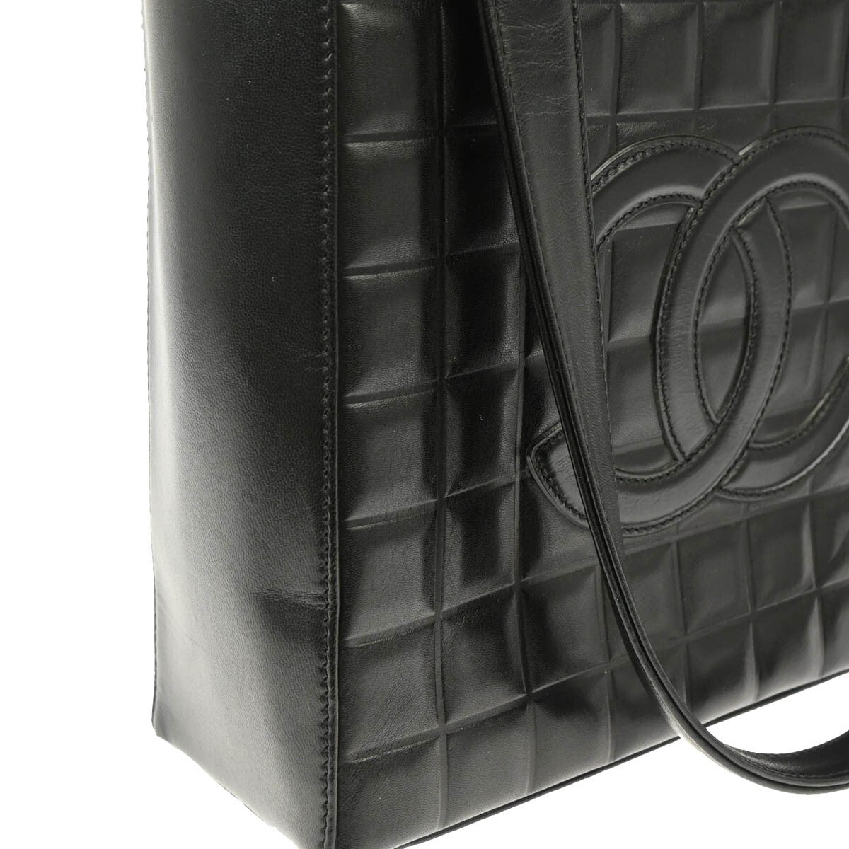 Chanel Chocolate Bar Cc Tote Quilted Leather Black Leather Tote Bag Bag