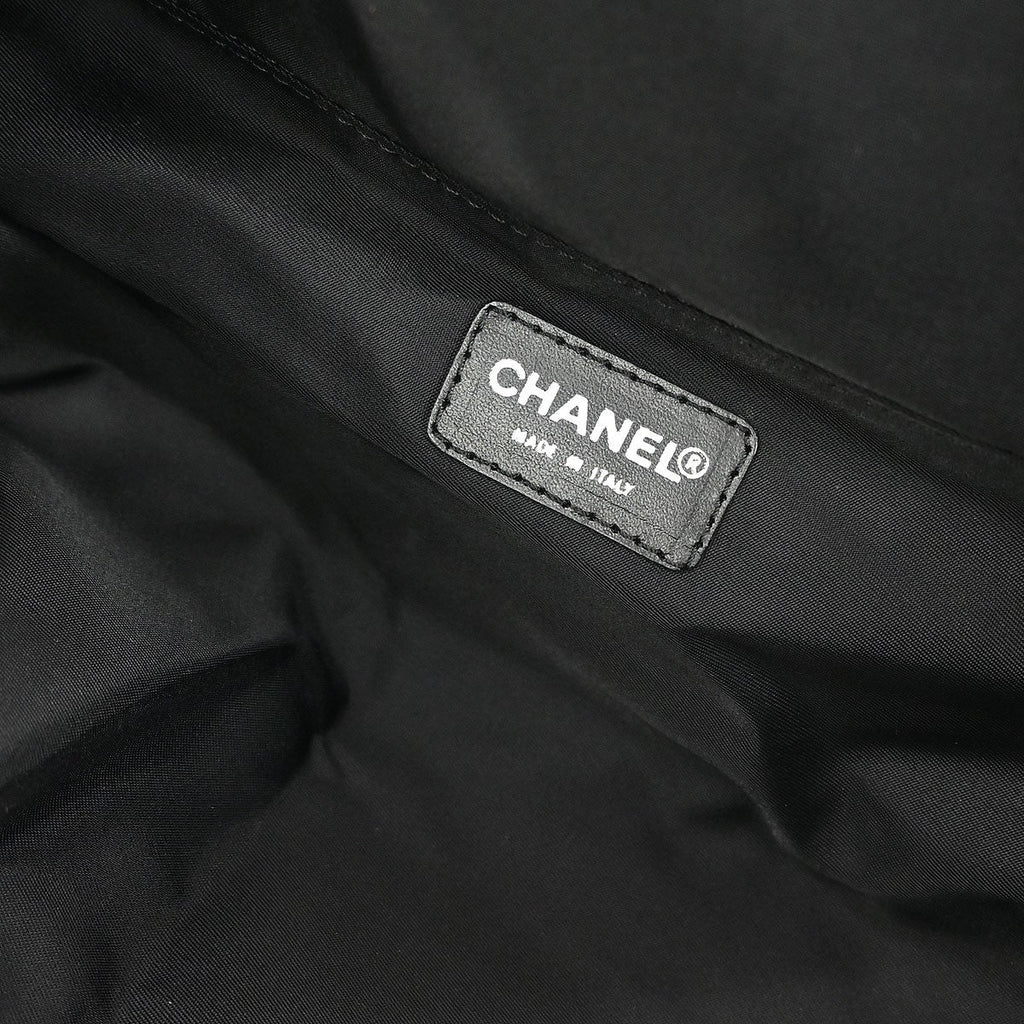 Chanel Travel Line Barrel Bag Nylon Black Nylon Handbag