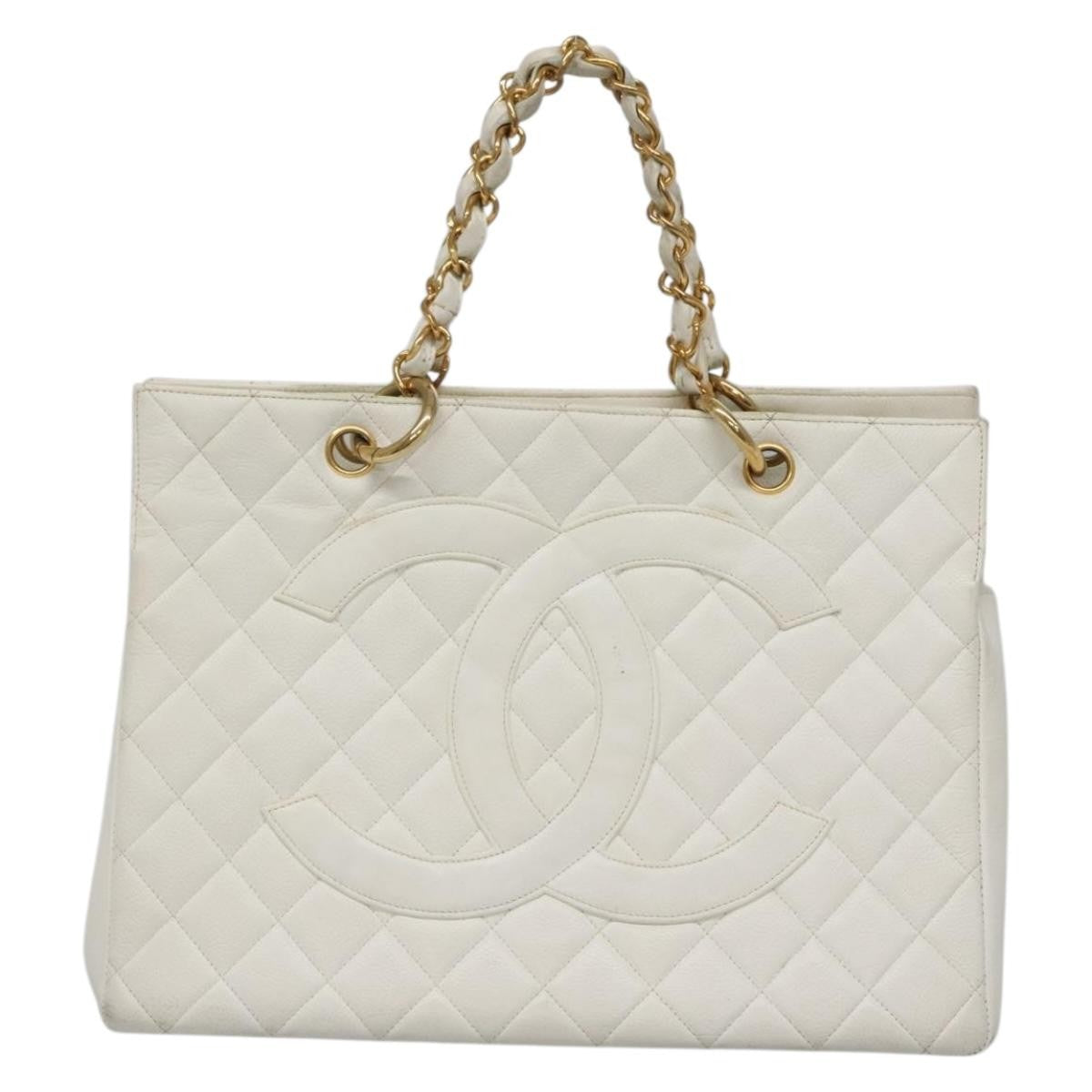 Chanel Vintage Grand Shopping Tote Quilted Caviar White Leather Bag