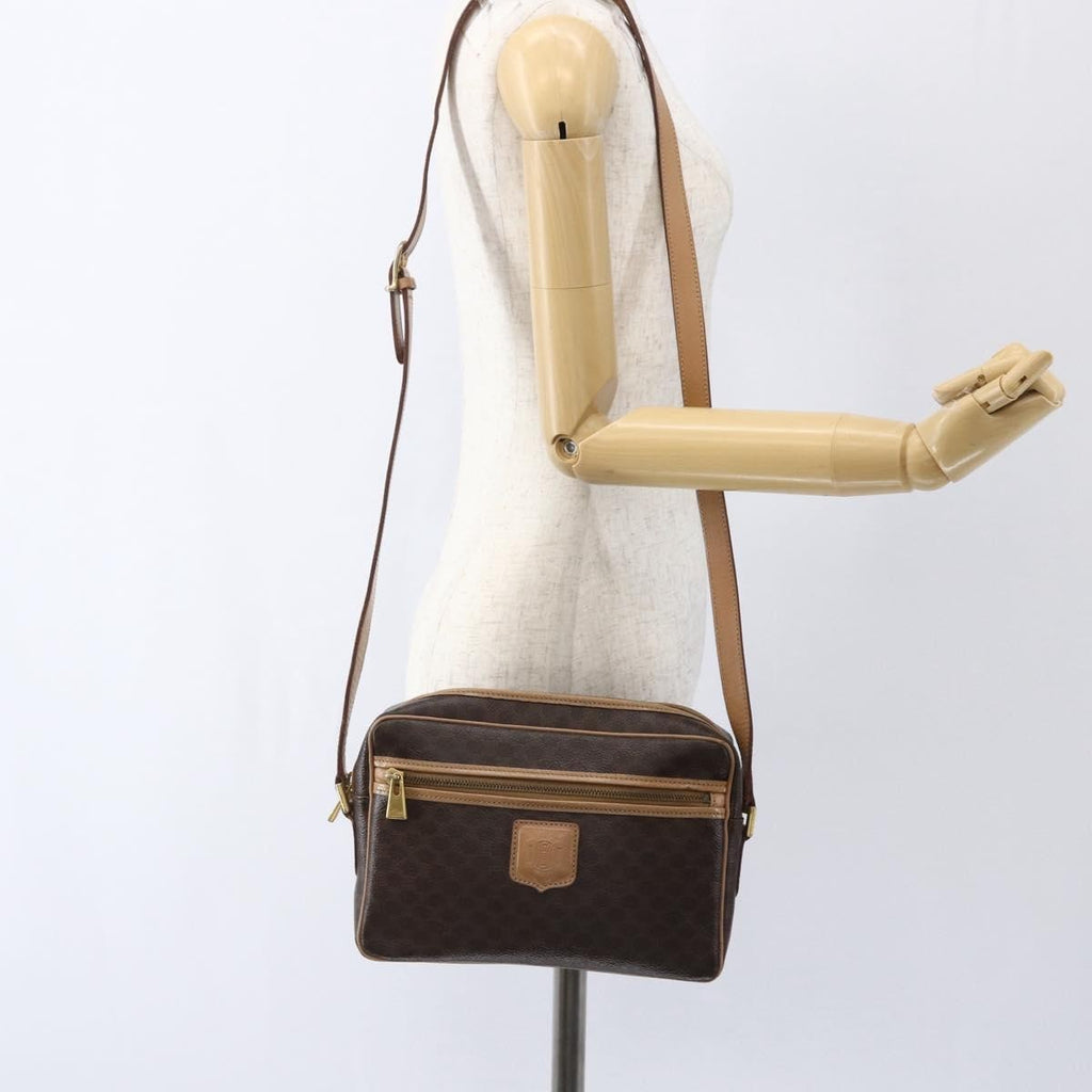 Celine Vintage Macadam Shoulder Bag Canvas And Leather Brown Canvas Shoulder Bag Bag