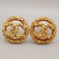 Chanel Vintage Cc Logo Round Clip-On Earrings Metal With Crystals Gold Gold_Plated,Pearl Earrings Jewelry