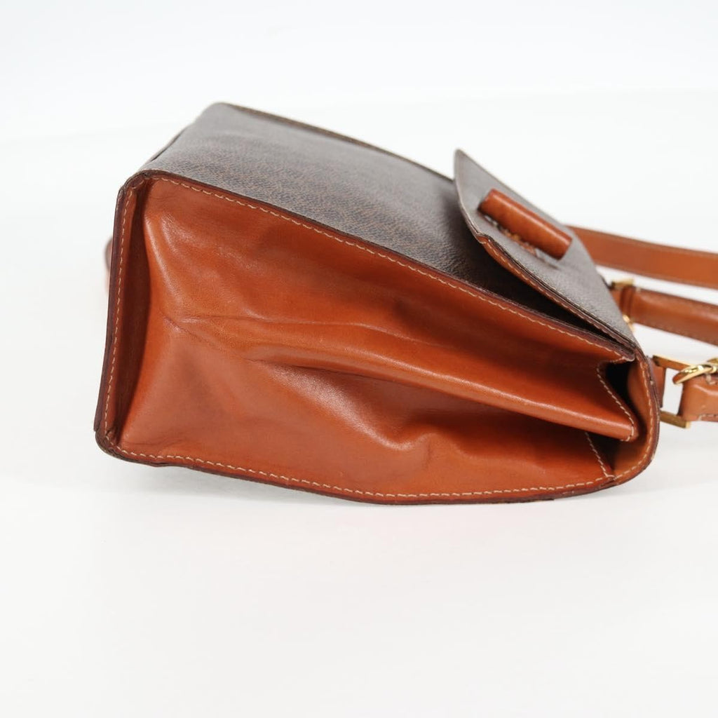 Celine Vintage Convertible Top Handle Bag Macadam Coated Canvas Brown Canvas Bag