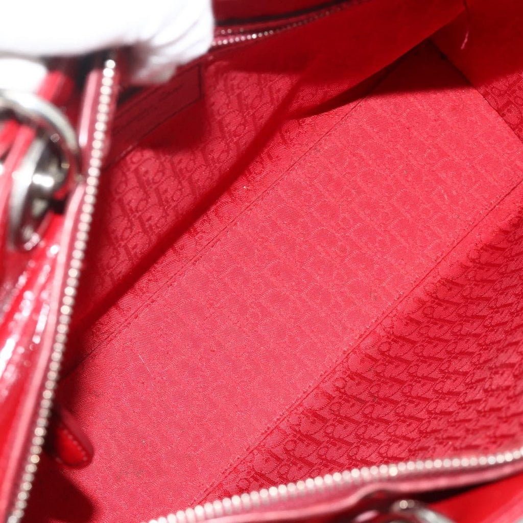 Christian Dior Lady Dior Bag Cannage Quilt Patent Red Patent_Leather Handbag (Pre-Owned)