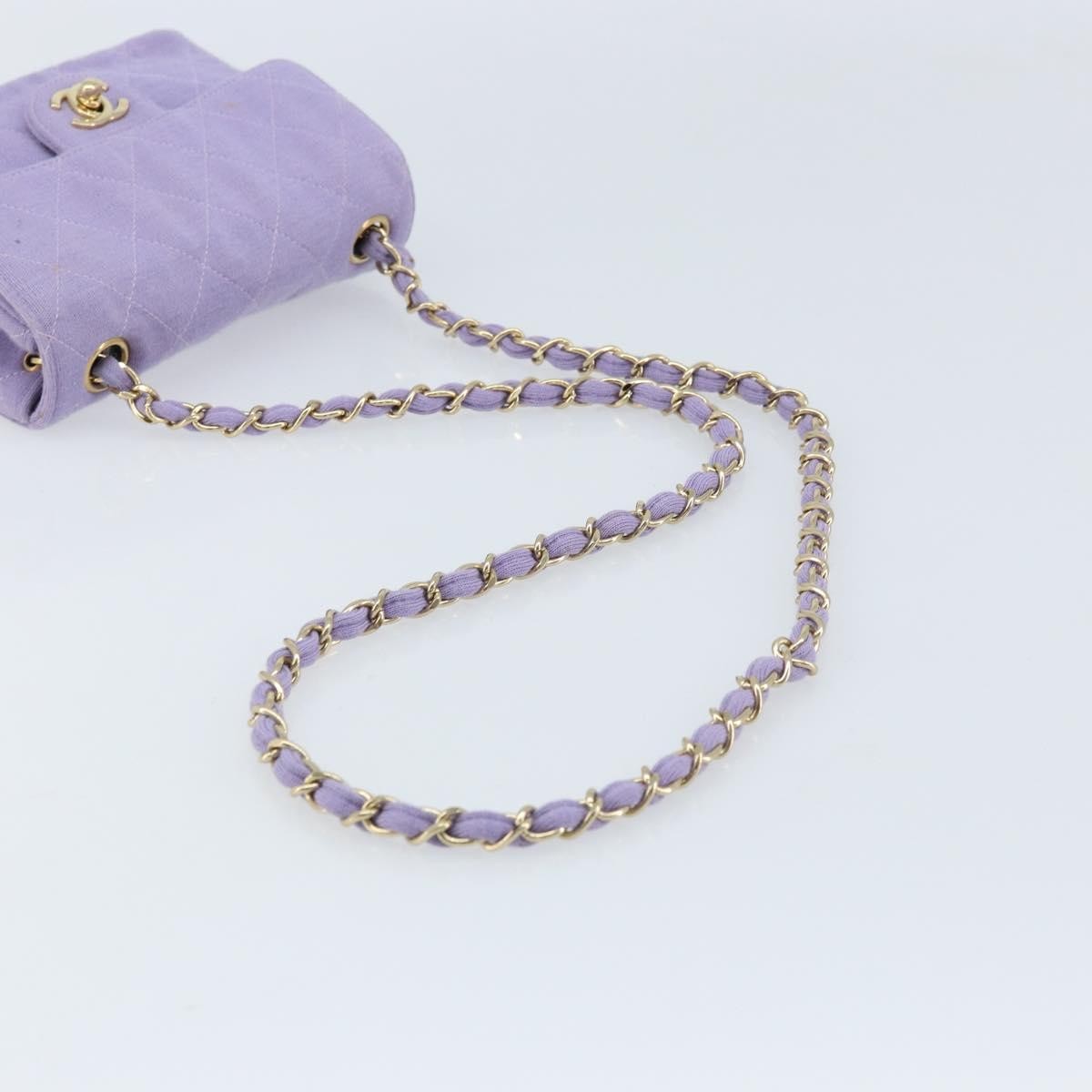 Chanel Square Classic Single Flap Bag Fabric Purple Cotton Crossbody Bag Bag