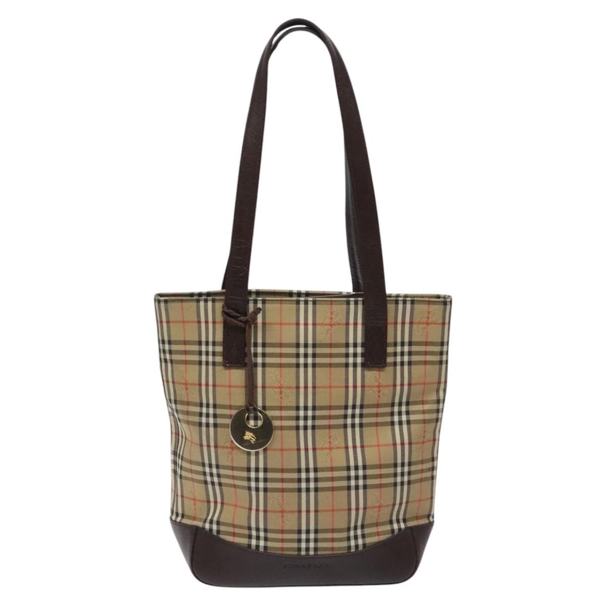 Burberry Nova Check Tote Canvas And Leather Beige Canvas Tote Bag