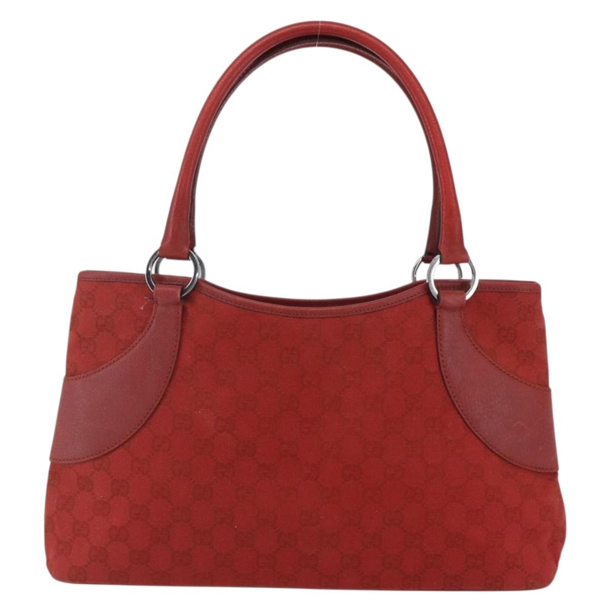 Gucci Vintage Ring Tote Gg Canvas With Leather Red Canvas Handbag (Pre-Owned)