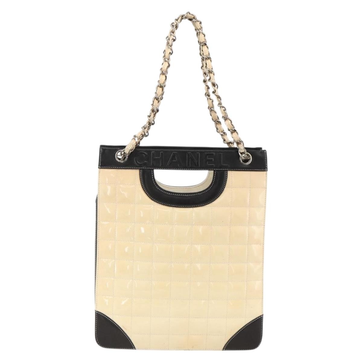 Chanel Chocolate Bar Shopping Tote Quilted Patent Beige Patent_Leather Shoulder Bag Bag