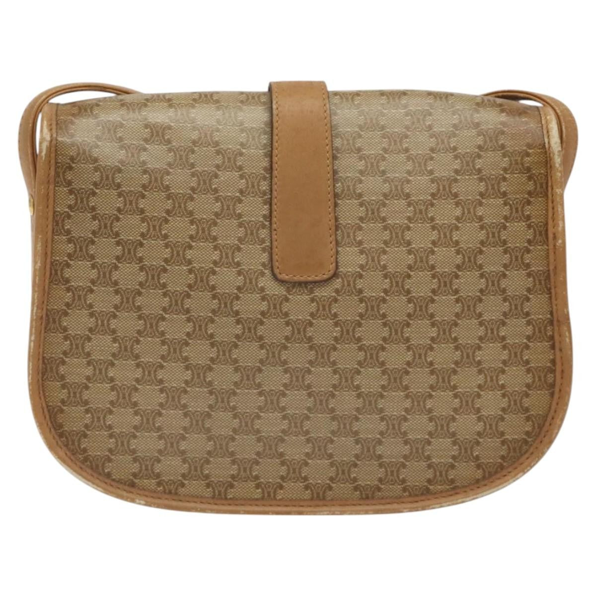 Celine Vintage Macadam Shoulder Bag Canvas And Leather Beige Canvas Shoulder Bag Bag