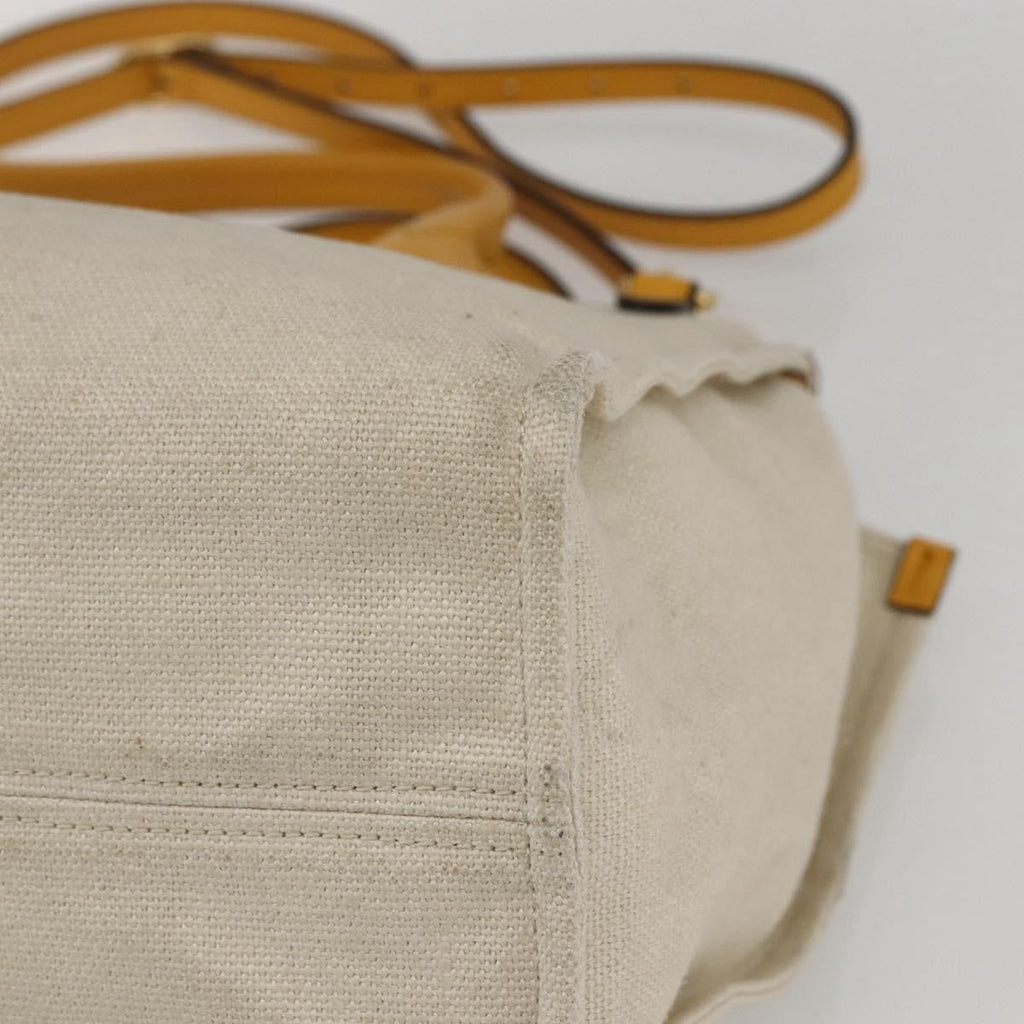 Gucci Foldable Web Tote Canvas With Leather Beige Canvas Tote Bag Bag (Pre-Owned)