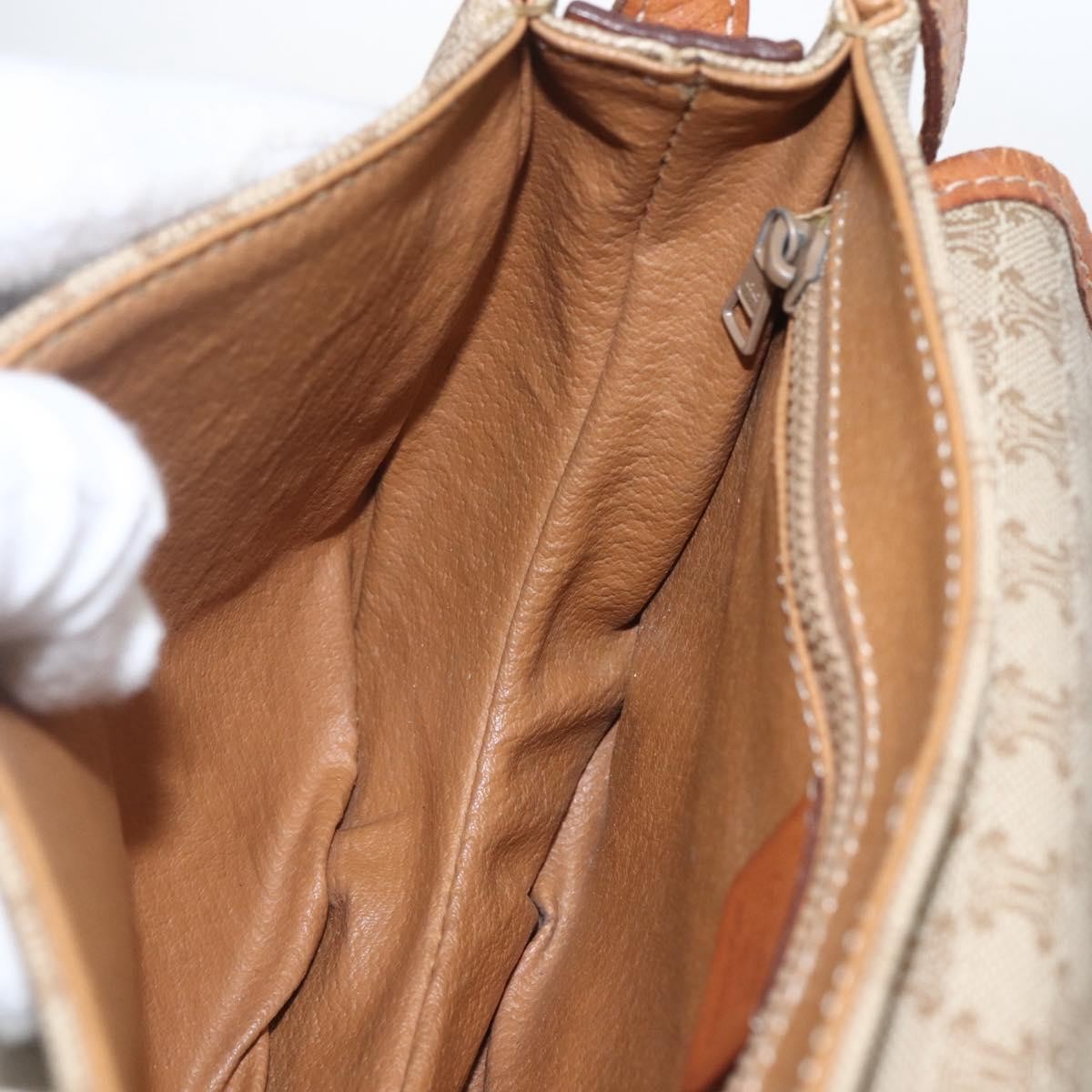 Celine Vintage Macadam Circle Logo Shoulder Bag Canvas And Leather Beige Canvas Shoulder Bag Bag