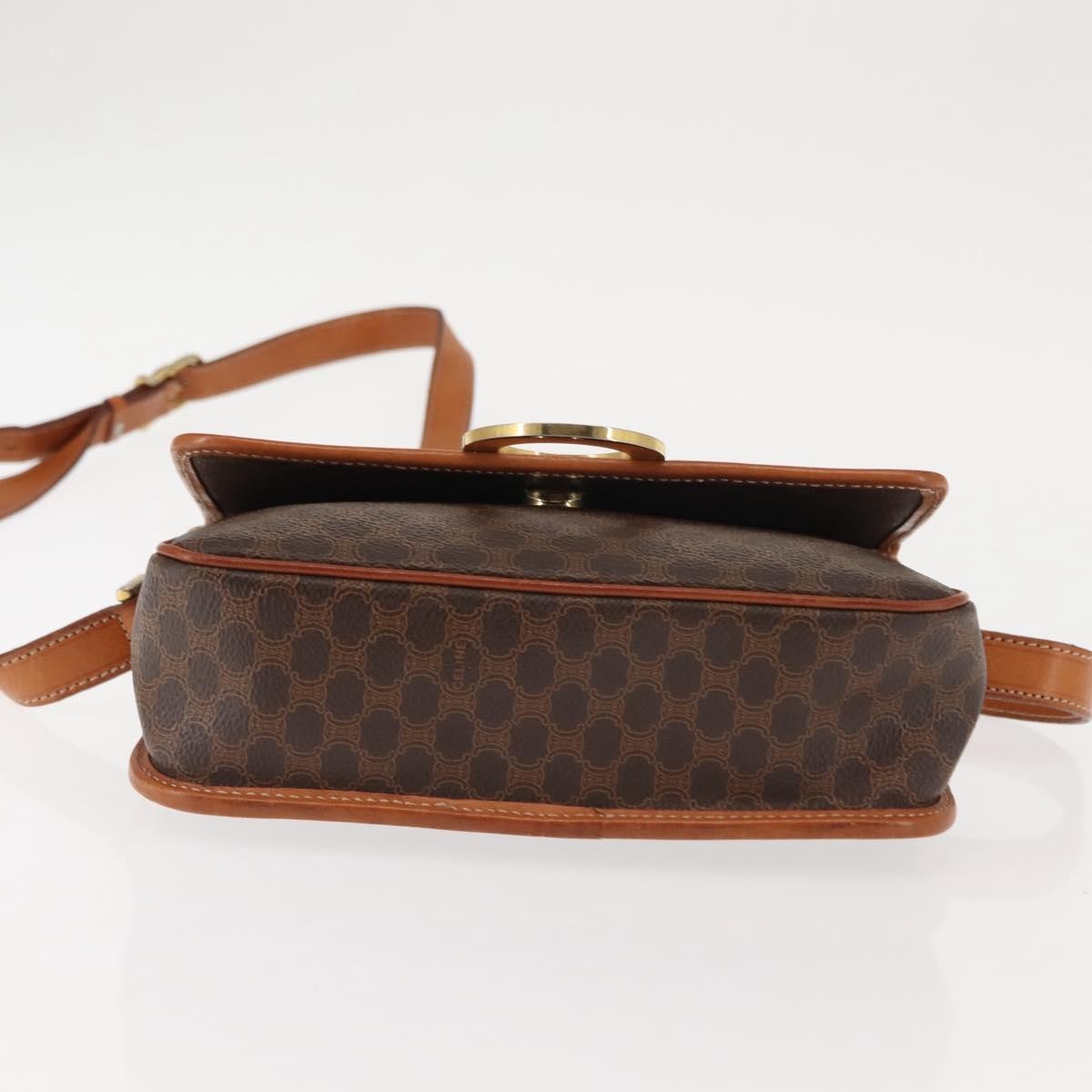 Celine Vintage Macadam Circle Logo Shoulder Bag Canvas And Leather Brown Canvas Bag