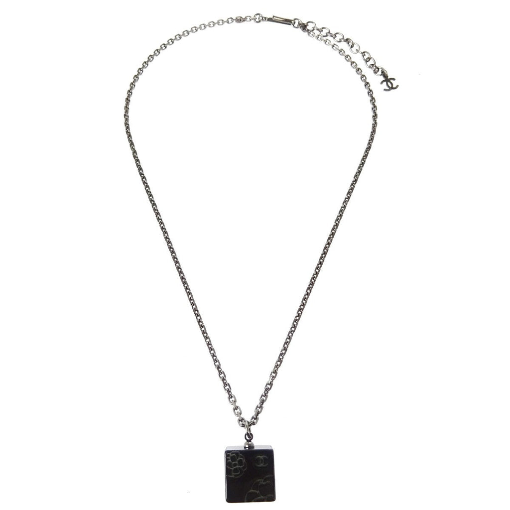 Chanel Square Cc Pendant Resin Black Plastic Necklace Jewelry