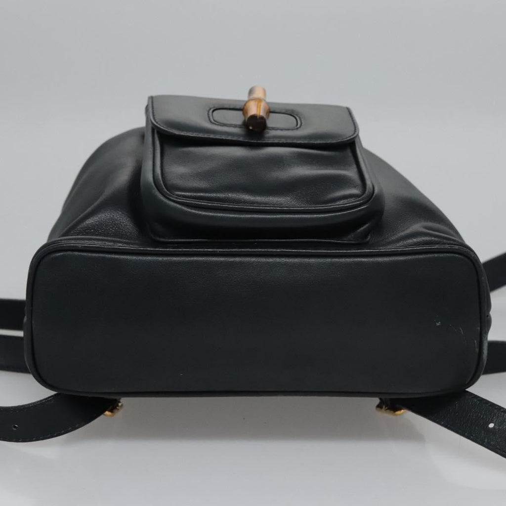 Gucci Vintage Bamboo Backpack Leather Black Leather Backpack Bag (Pre-Owned)