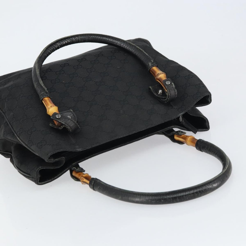 Gucci Bamboo Tote Bag Canvas Black Canvas Tote Bag Bag (Pre-Owned)