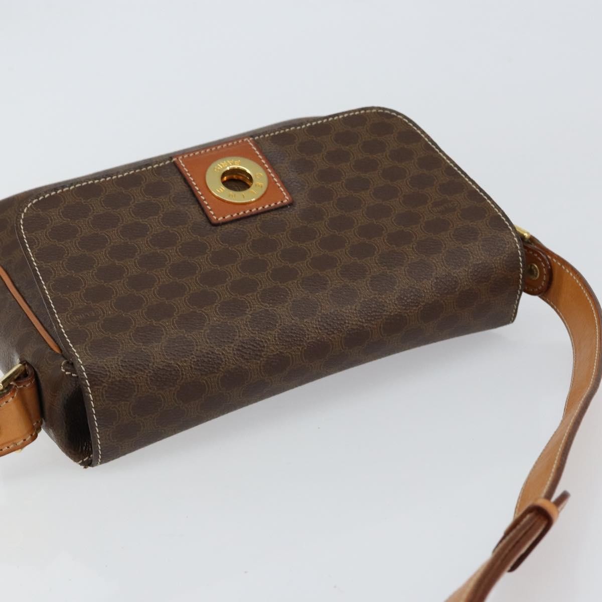 Celine Vintage Macadam Circle Logo Shoulder Bag Canvas And Leather Brown Canvas Shoulder Bag Bag