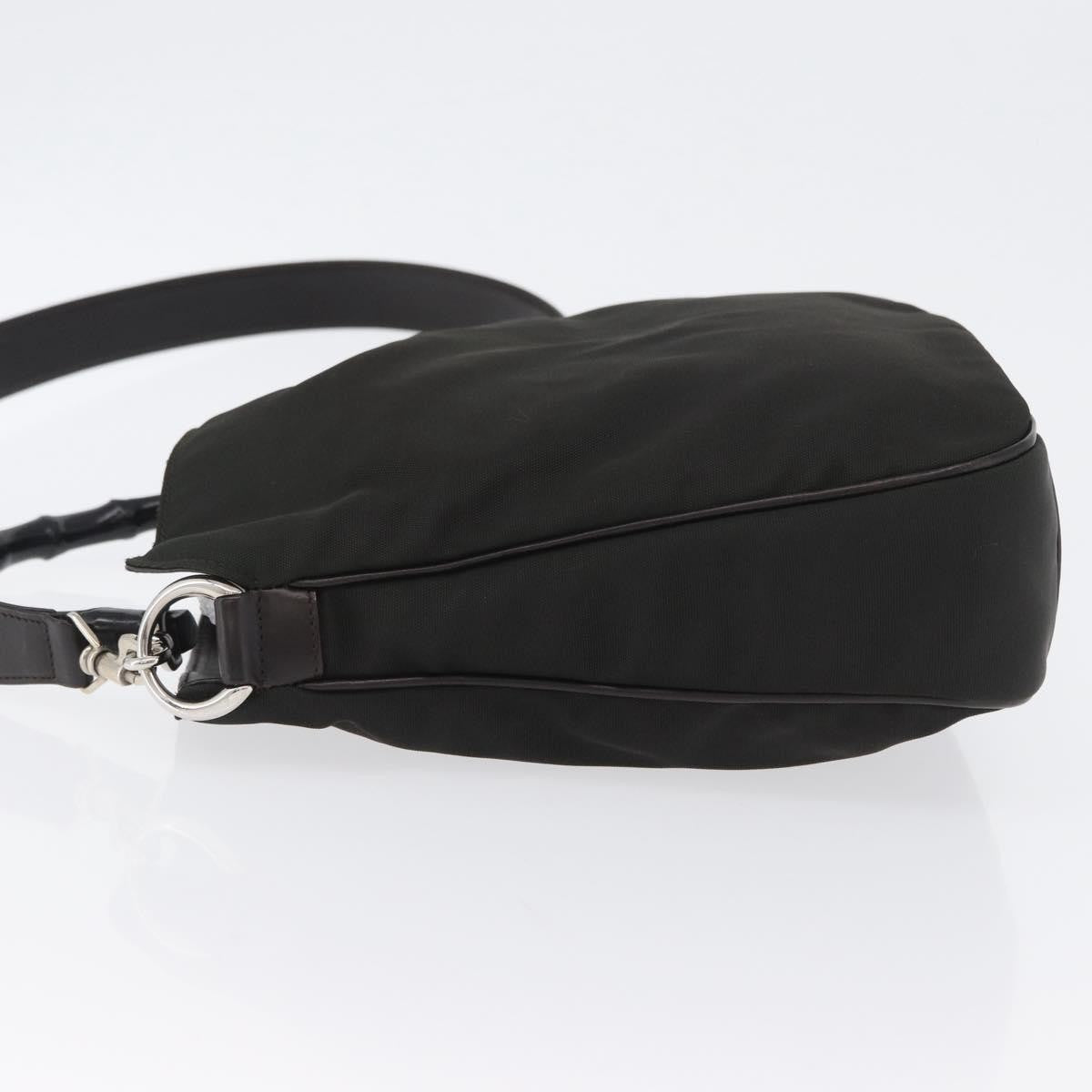 Gucci Vintage Bamboo Handle Bag Nylon Black Nylon Handbag (Pre-Owned)