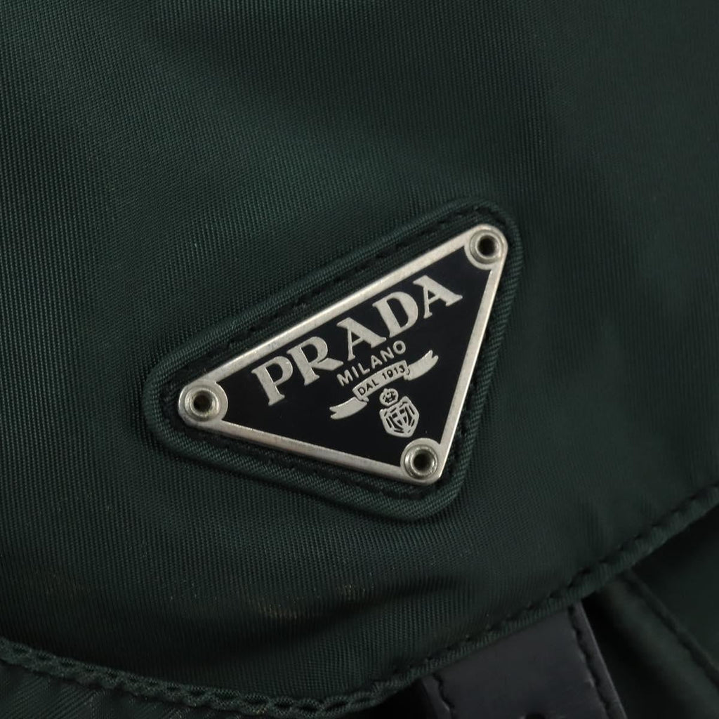 Prada Vela Double Front Pocket Backpack Tessuto With Saffiano Leather Khaki Nylon Backpack Bag