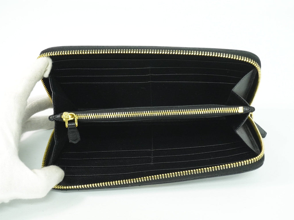 Prada Zip Around Tab Wallet Saffiano Leather Black Leather Wallets Accessory