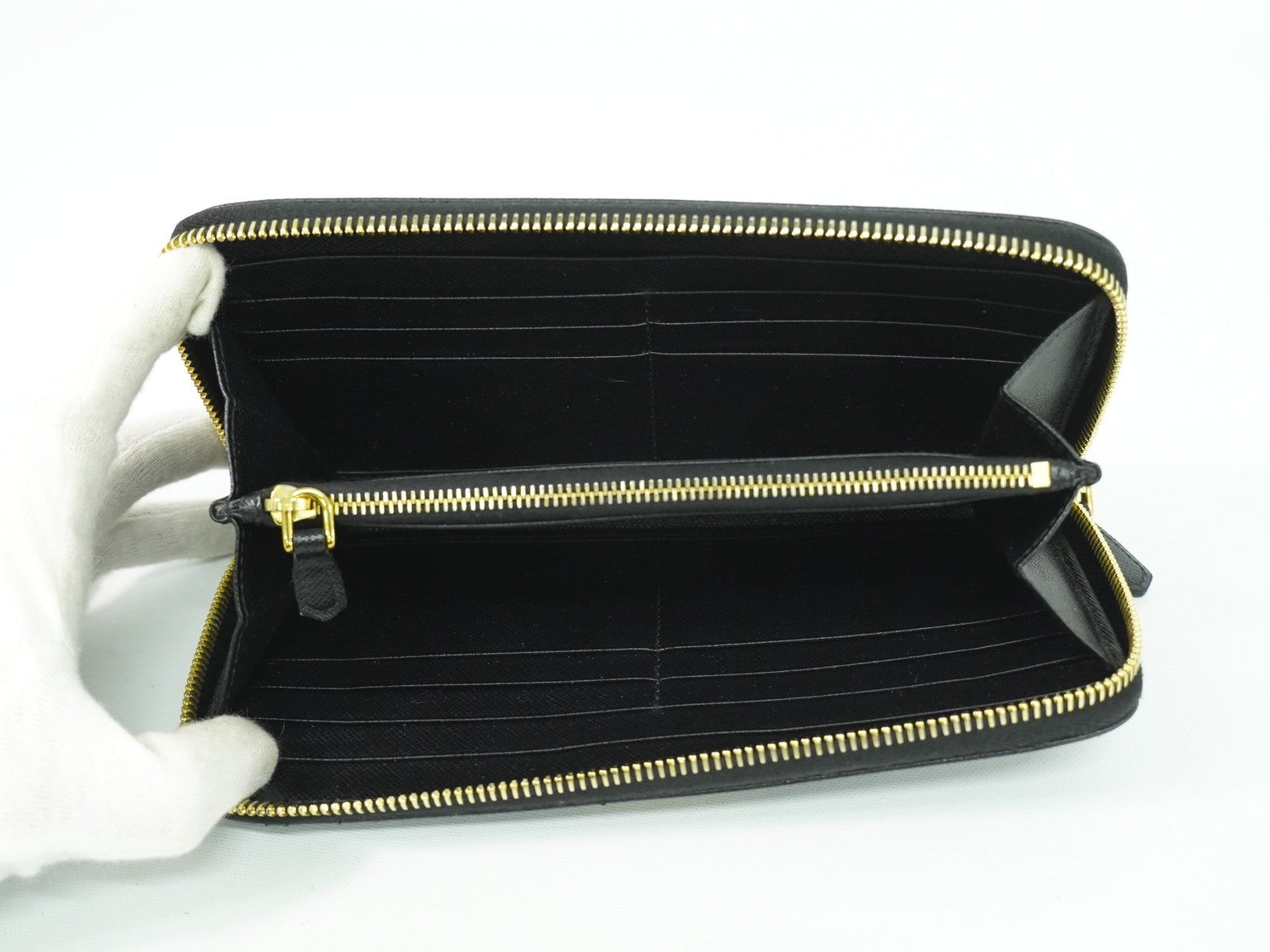 Prada Zip Around Tab Wallet Saffiano Leather Black Leather Wallets Accessory