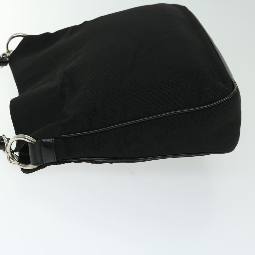 Gucci Vintage Bamboo Handle Bag Nylon Black Nylon Handbag (Pre-Owned)