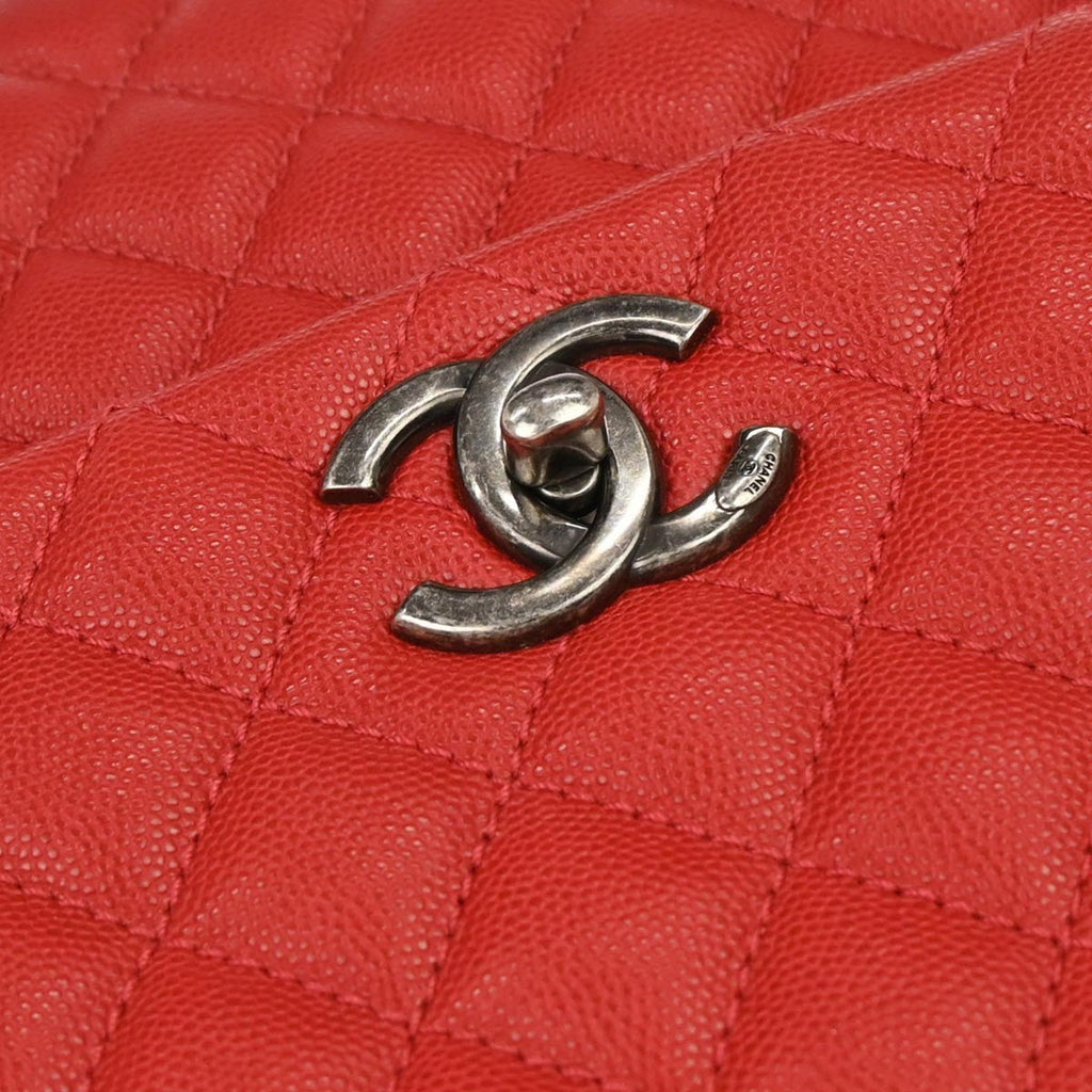 Chanel Coco Top Handle Bag Quilted Caviar Red Leather Handbag