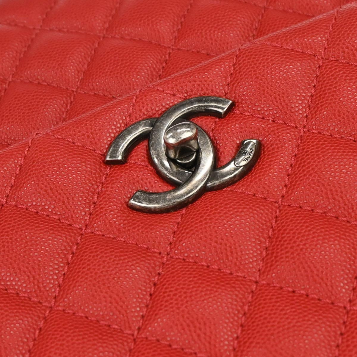 Chanel Coco Top Handle Bag Quilted Caviar Red Leather Handbag