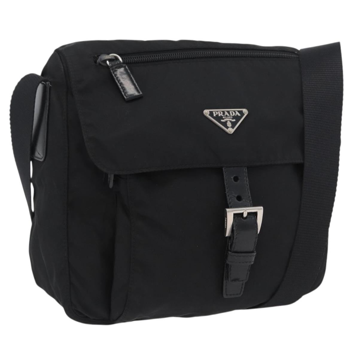 Prada Buckle Messenger Bag Tessuto Black Nylon Shoulder Bag Bag