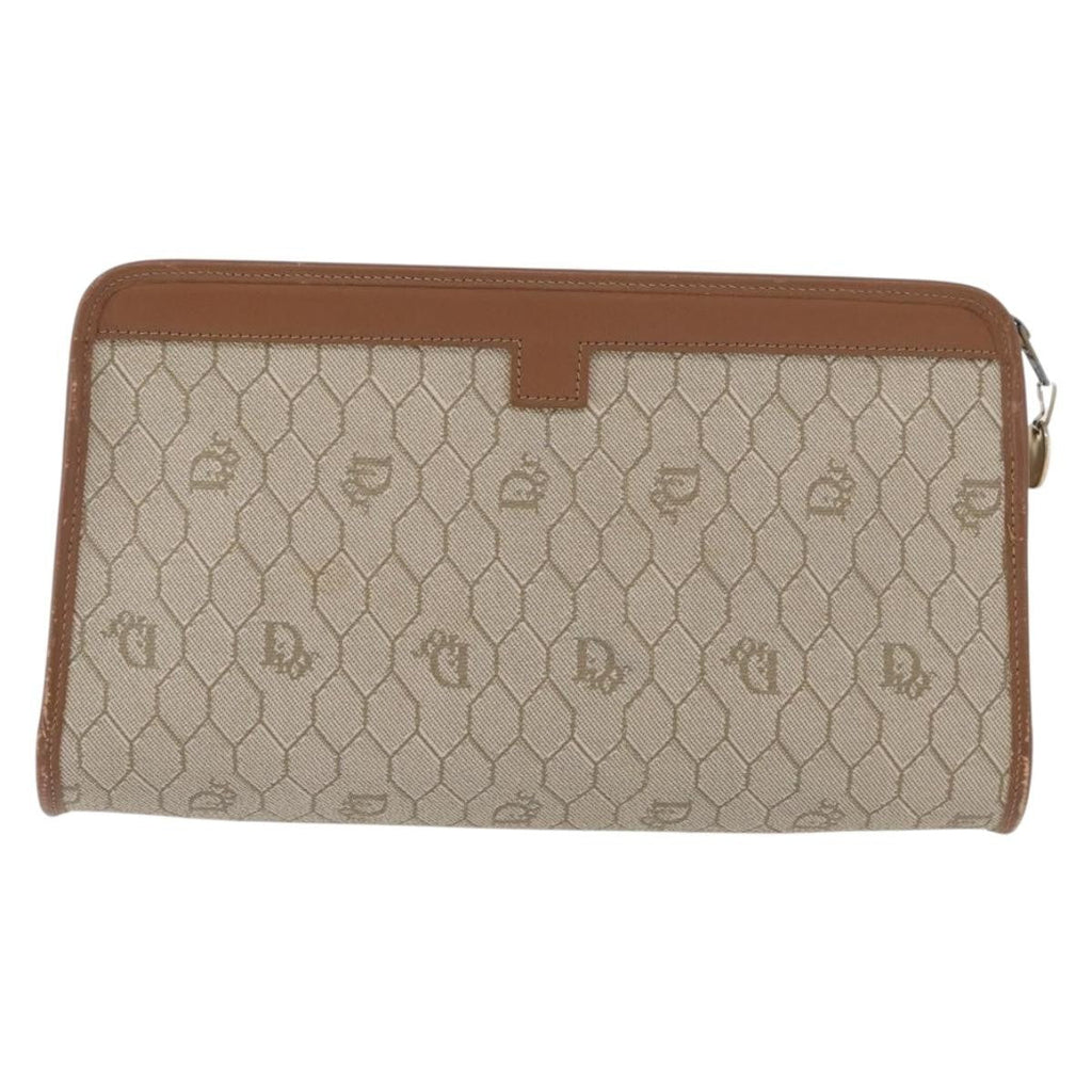 Christian Dior Vintage Honeycomb Zip Pouch Canvas And Leather Beige Canvas Clutche & Pouche Bag (Pre-Owned)