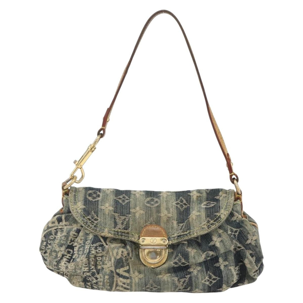 Louis Vuitton Pleaty Raye Handbag Striped Monogram Denim Blue Denim_Jeans Shoulder Bag