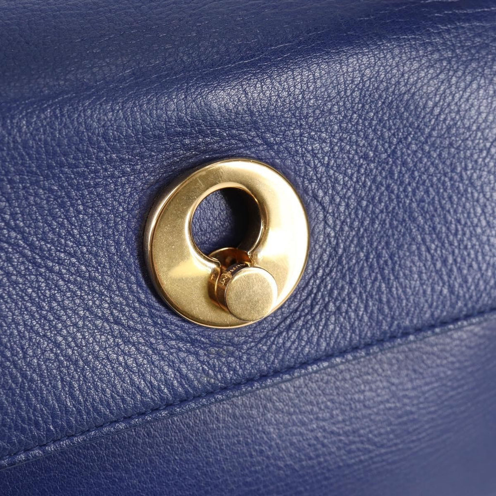Saint Laurent Muse Two Bag Leather With Canvas Blue Leather Shoulder Bag Bag (Pre-Owned)