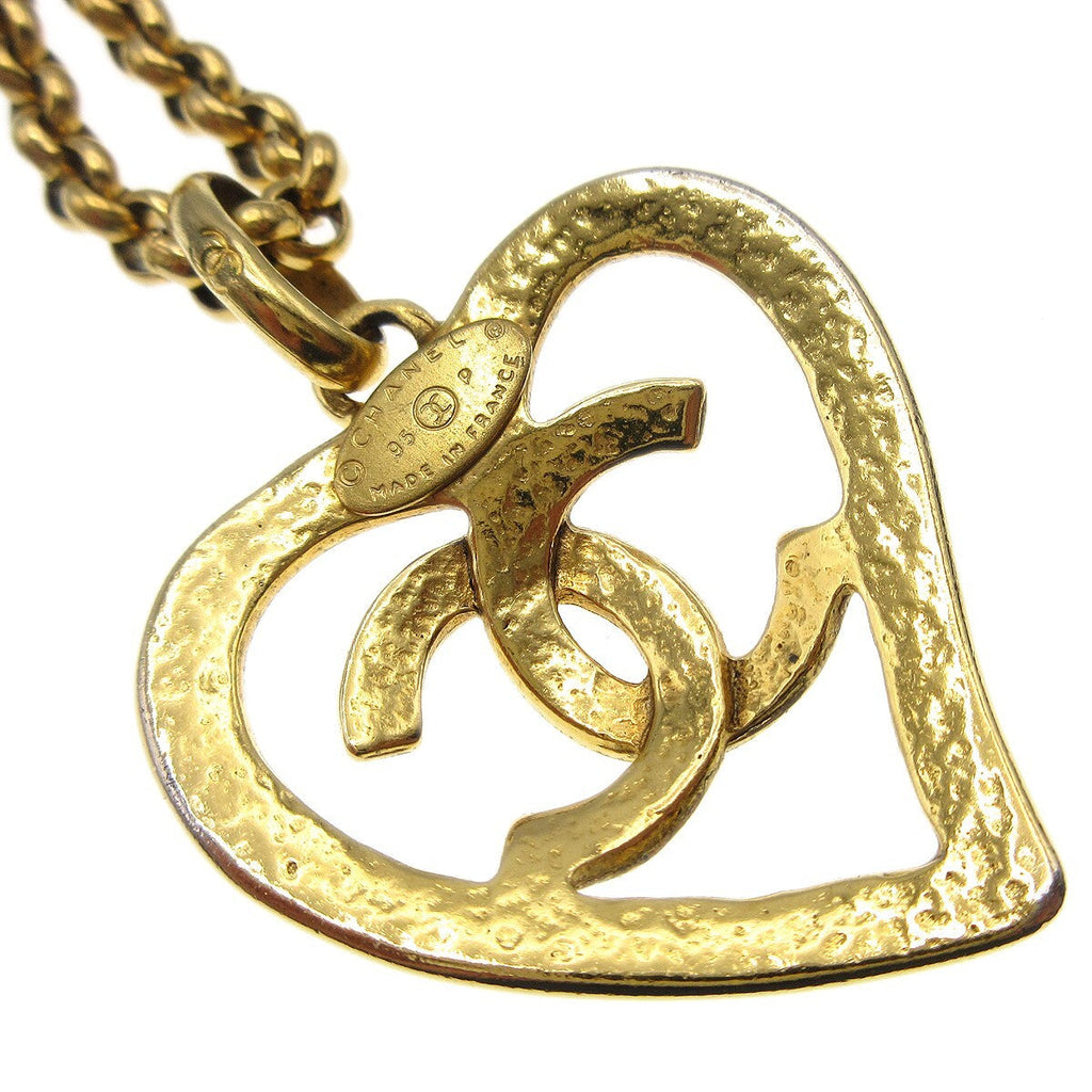 Chanel Cc Heart Pendant Necklace Metal Gold Gold_Plated Necklace Jewelry
