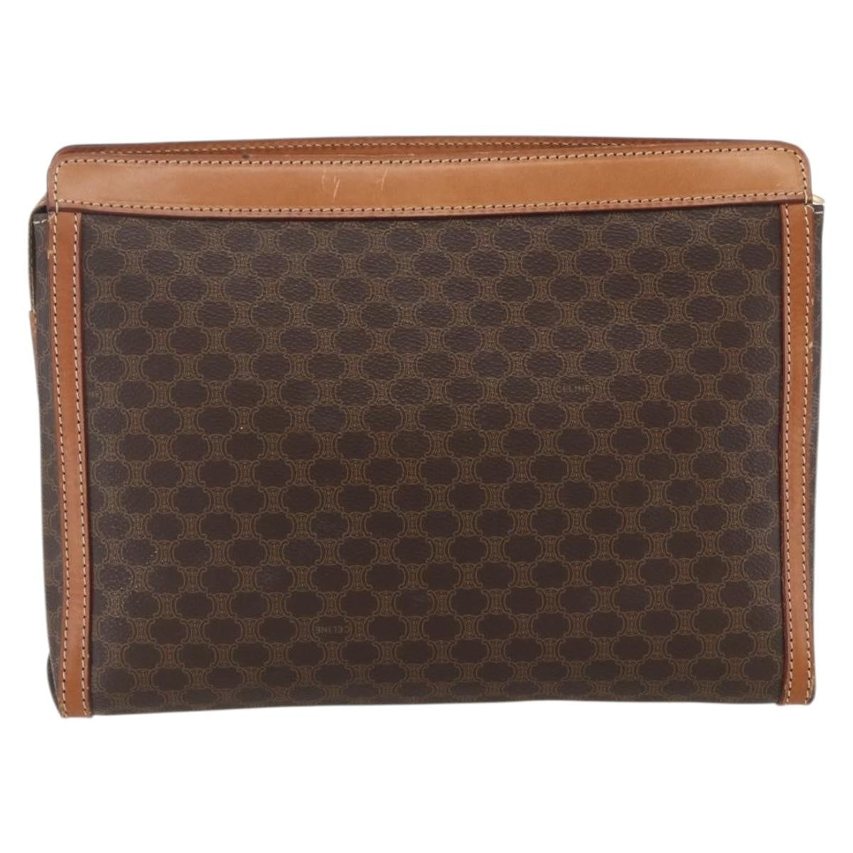 Celine Macadam Pochette Canvas Brown Pvc Clutche & Pouche Bag