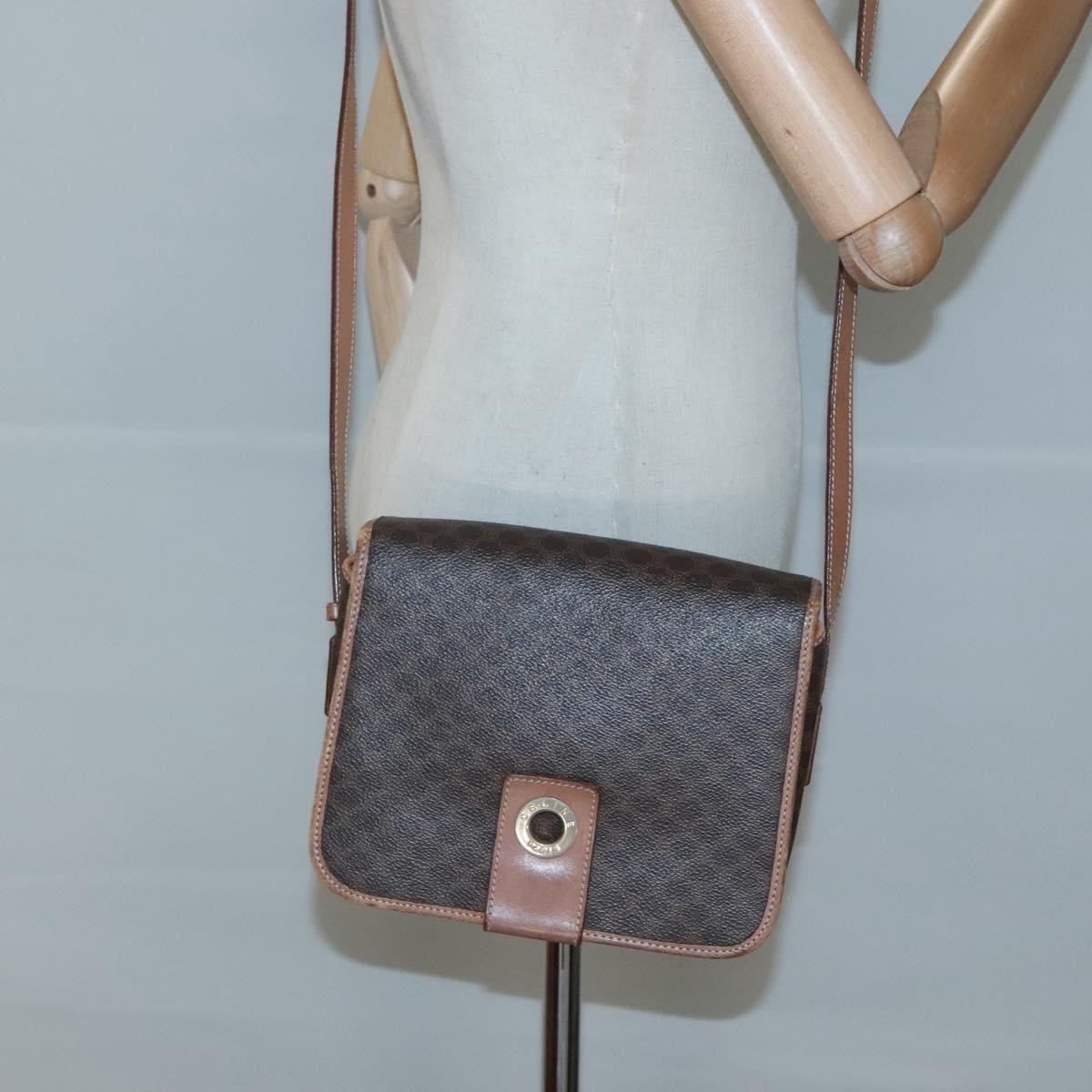 Celine Vintage Macadam Shoulder Bag Canvas And Leather Brown Canvas Shoulder Bag Bag